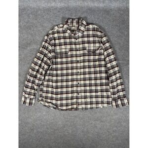 Jachs NY Mens Plaid Flannel Shirt Grey Brown Cotton Button Down L/S 974954 Large